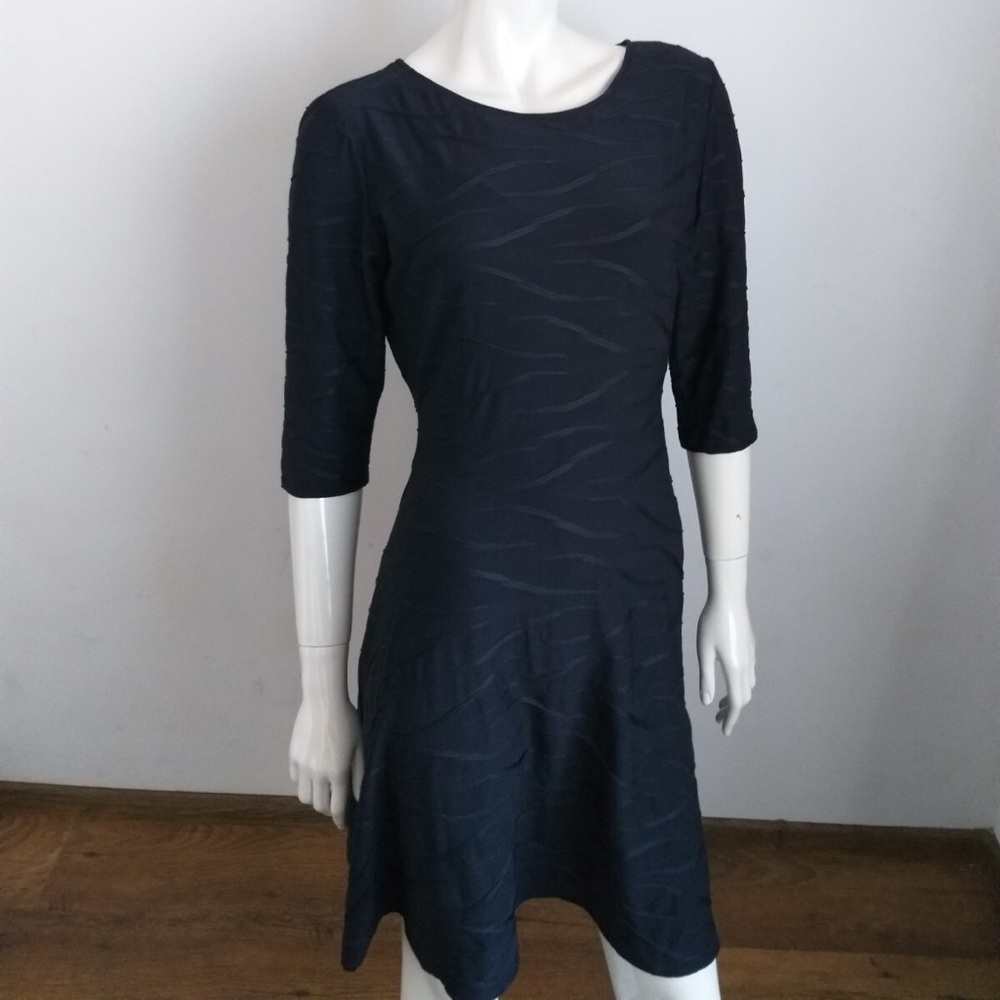 Joseph Ribkoff dress knee length Aline abstract dark blue wedding career sz 18 - Picture 6 of 12